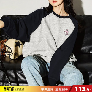 唐狮2026春季 圆领卫衣女小兔子印花插肩修撞色休闲百搭慵懒风 新款