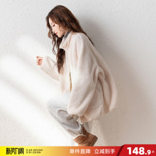 唐狮春季 女外套绒感慵懒风净色保暖白色外套洋气好看W5 新款