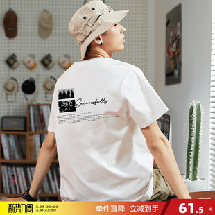 t白色内搭打底衫 唐狮夏季 T恤后背印花宽松圆领半袖 男短袖 新款