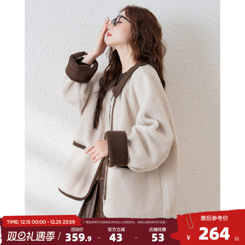 唐狮2025初春外套女仿羊羔绒短款上衣灯芯绒小众设计感上衣冬季