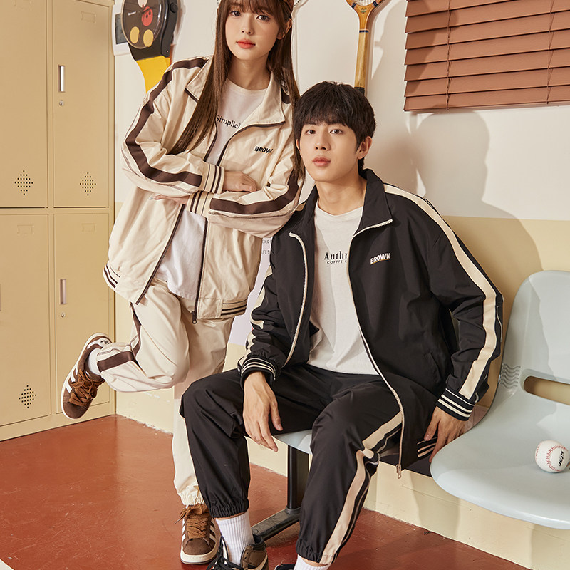 唐狮春秋新款休闲运动情侣套装户外运动宽松情侣服外套男女情侣装