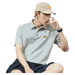 唐狮夏季新款polo衫男士短袖国潮白色有翻领t恤宽松港风上衣国潮