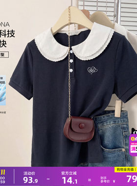 唐狮2026夏季新款女短袖polo衫娃娃领拼接设计可爱风气质百搭休闲