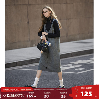 唐狮2025秋冬季背心连衣裙女气质百搭长裙灰色时尚显瘦秋季穿搭