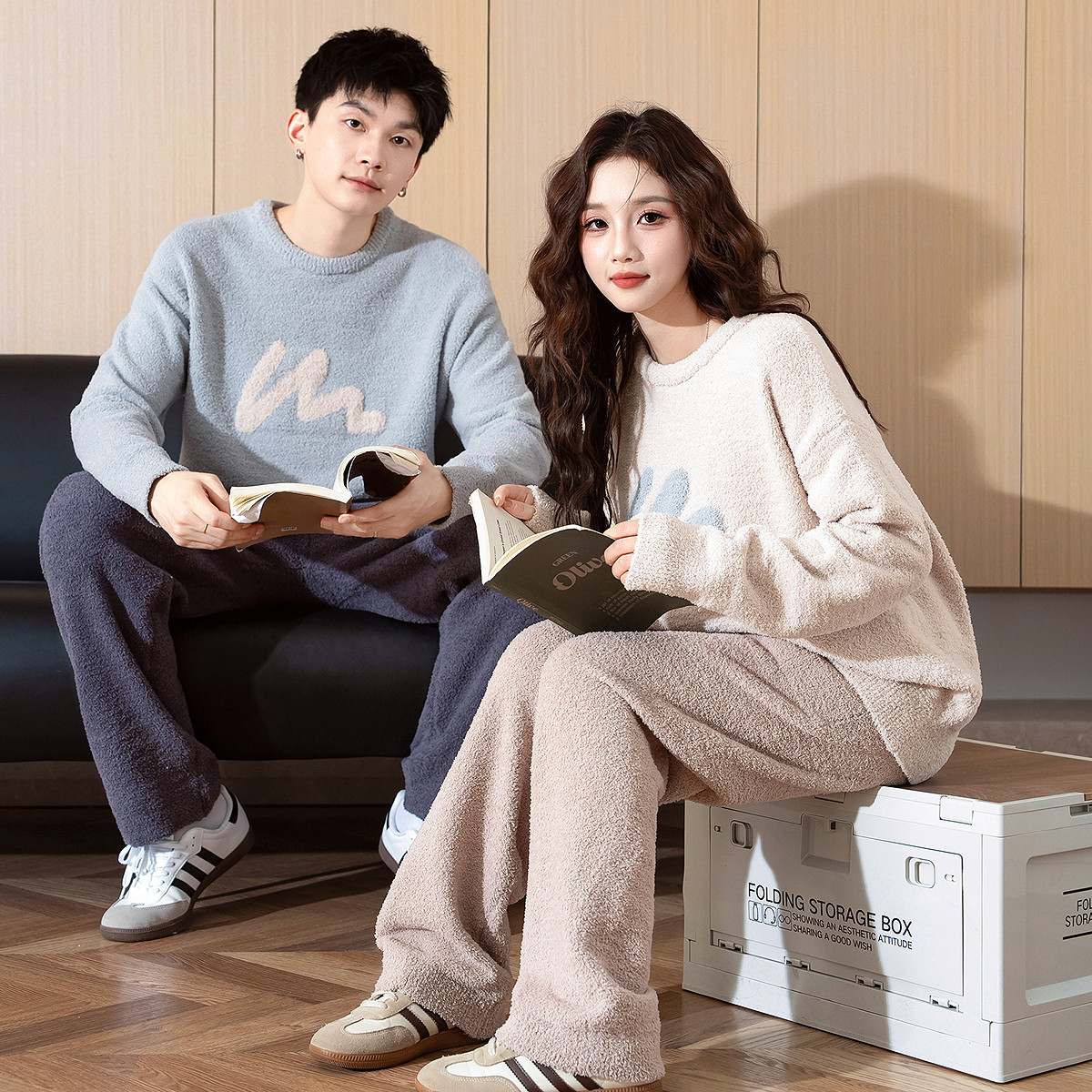 唐狮新款情侣套装男女圆领半边绒文字上衣打底卫衣宽松卫裤潮,男装,休闲运动套装,淘宝优惠券,粉丝福利购,淘宝优惠卷