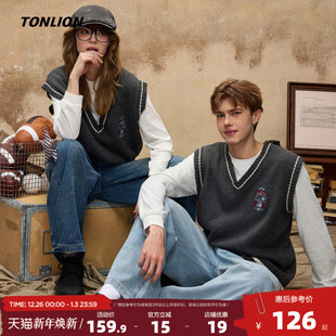 唐狮2025情侣款 毛衣背心秋冬情侣史努比前胸绣花撞色背心毛线衫