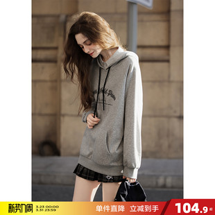 唐狮2026春秋新款 女针织连帽灰色卫衣oversize小众设计感套头上衣