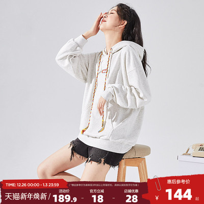 唐狮2025早秋新款连帽卫衣女彩色抽绳设计感加绒卫衣外套慵懒风