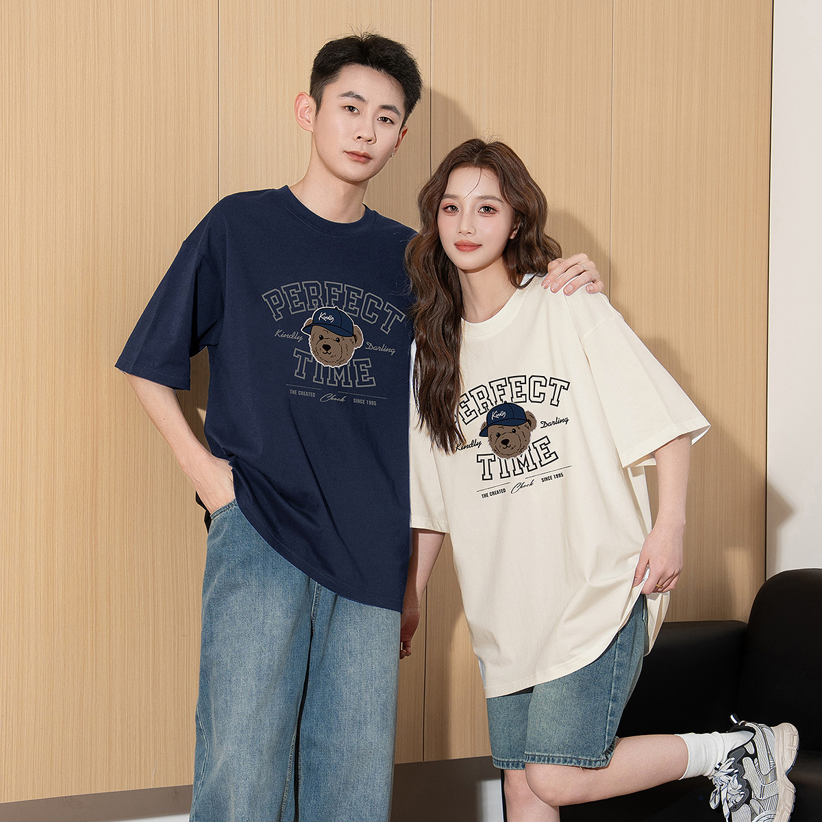 唐狮情侣短袖T恤男女2025夏季新款韩版印花宽松圆领纯棉半袖上衣