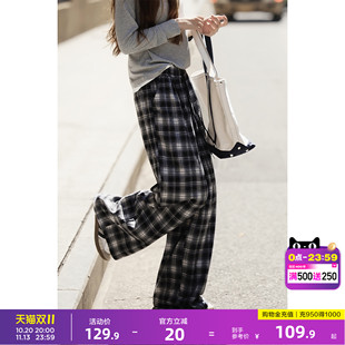 唐狮格子裤女2026春季阔腿裤女高腰松弛感休闲垂感拖地裤子女