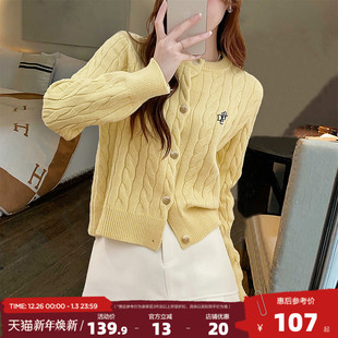 外套超好看高级感 绞花刺绣圆领针织开衫 唐狮2025秋冬毛线衫 女经典