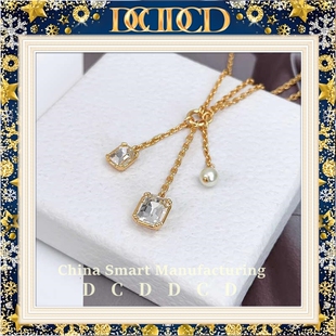 D C D D C D家新款CD双层项链镶钻流苏珍珠吊坠锁骨链高级感手链