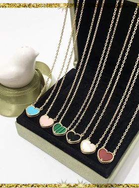 梵克五花高品质V金材质不褪色爱心桃心小红心款红玉髓项链吊坠女