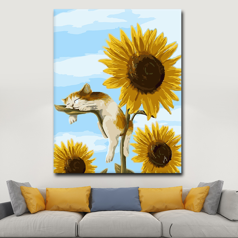 diy手工制作数字油画猫与向日葵画画diy数字油彩画自绘礼物填色画|ruв категории Домашний быт, декоративная живопись, DIY/цифровой живописи - от Buy2taobao.com для оказания профессиональной услуги покупки агента Taobao