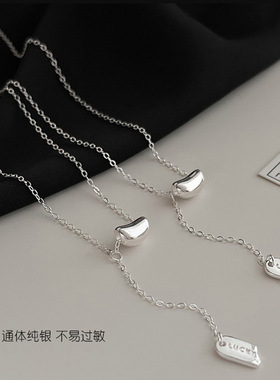 韩国ins爆款饰品小众简约颈链lucky幸运豆流苏s925纯银项链女