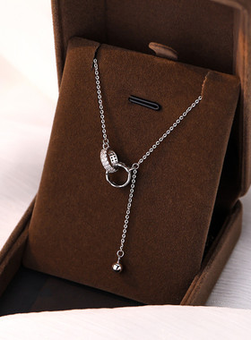 S999纯银流苏双环圆珠吊坠项链女轻奢小众冷淡风锁骨链情人节