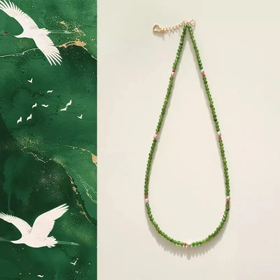 祖母绿半宝石珍珠项链女配饰轻奢小众新中式锁骨链高级感串珠饰品