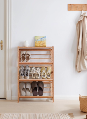 实木斜放式鞋柜门口日式入户极窄简易超薄儿童玄关家用木质窄鞋架