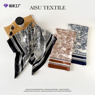 春秋90丝巾女士欧美包头巾中东新款色丁印花装饰围巾缎面大方巾苏