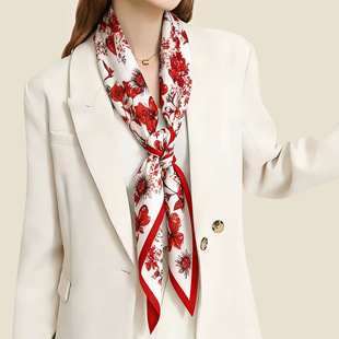 春季服饰装饰领巾三角巾女丝绒感丝巾长条系脖高级感多用腰腰巾苏