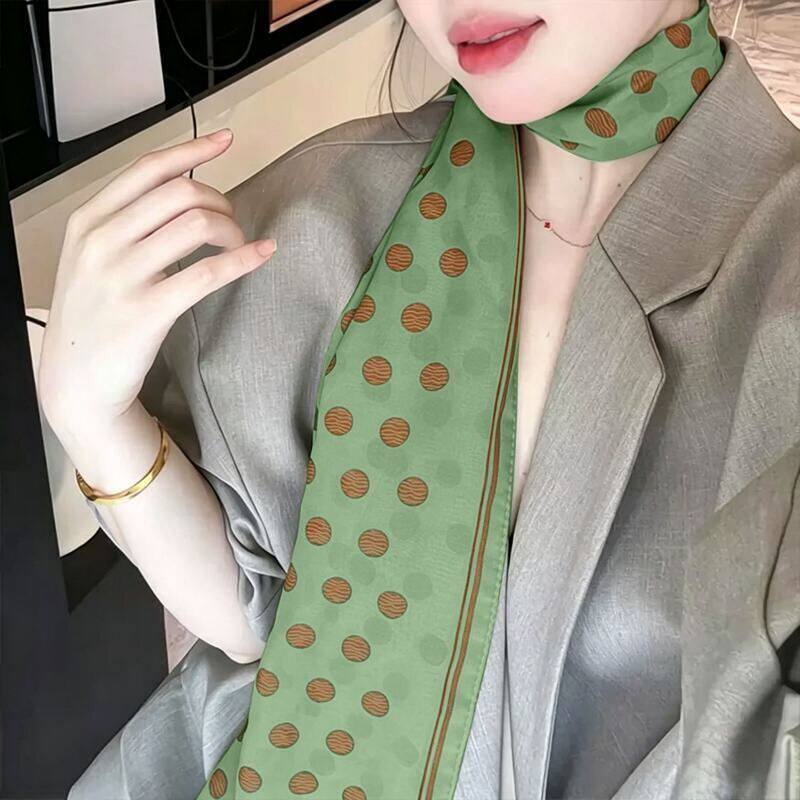 潮流绿色波点丝巾女高级感百搭系脖围巾领巾头巾发带装饰腰带苏