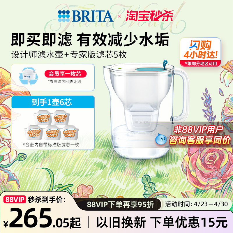 BRITA碧然德过滤水壶净水器家用净水壶设计师滤水壶1壶6芯套组