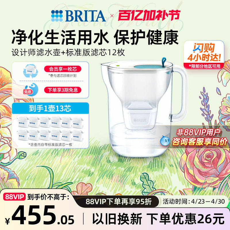 BRITA碧然德过滤水壶净水净水壶设计师壶系列1壶13芯滤水壶套组