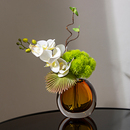 现代餐桌玻璃花瓶高级感洽谈桌样板房装 饰花艺套餐摆件插花花器