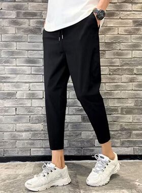 夏季薄款裤子男潮流大码黑武士修身百搭网红同款休闲九分小脚裤