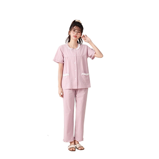 良幸睡衣女款2024新款春夏款全棉40支水洗府绸纯棉短袖家居服套装