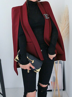 PBG大码女装胖妹妹明星款英伦修身斗篷式披肩小西装外套女W155