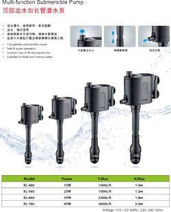 460 增氧过滤器泵 560 760 三合一潜水泵 660 鱼缸抽水泵XL