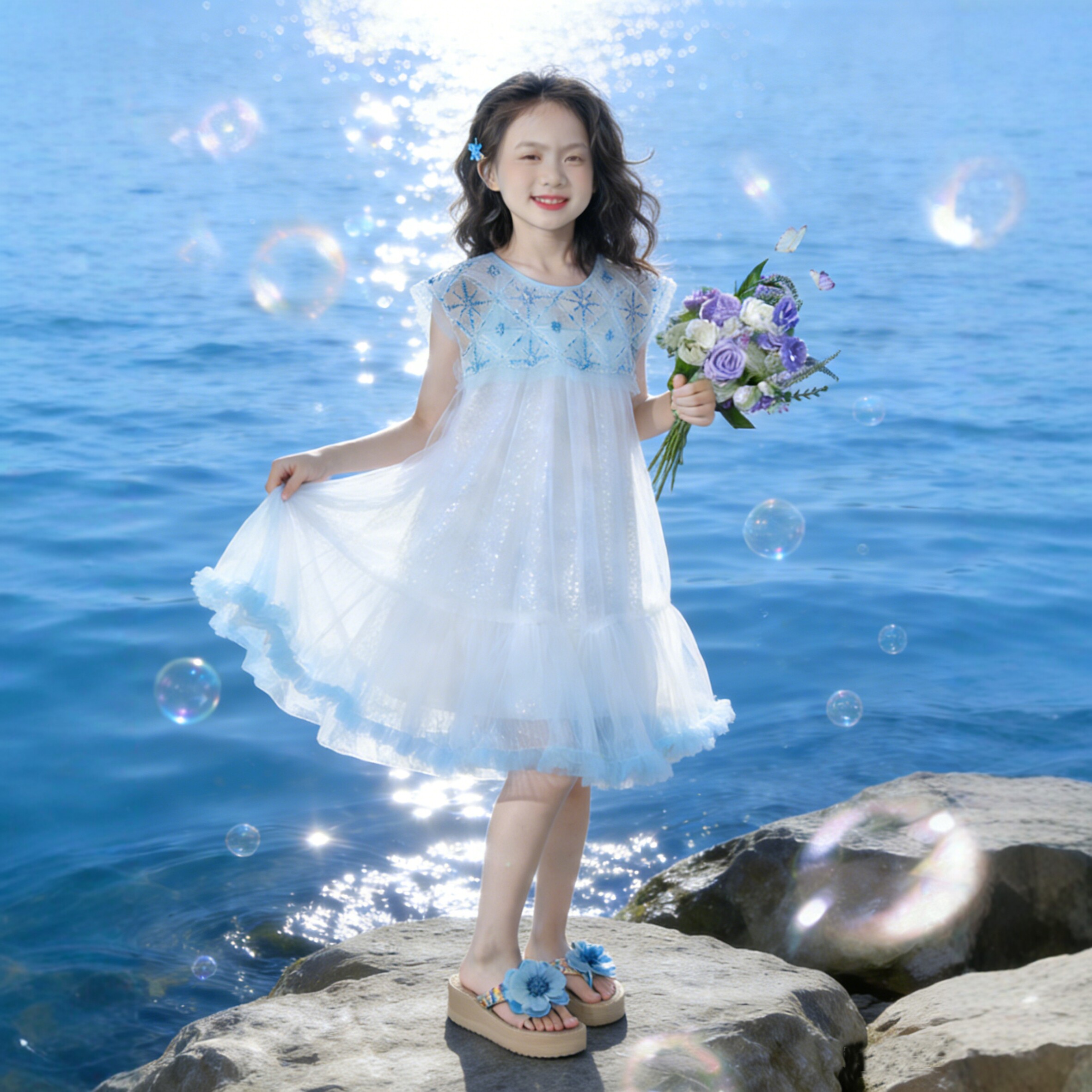 女童连衣裙夏薄款仙女纱裙亮片裙