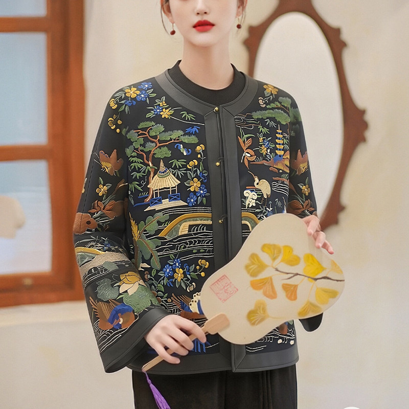 中国风真丝刺绣显瘦轻奢女外套