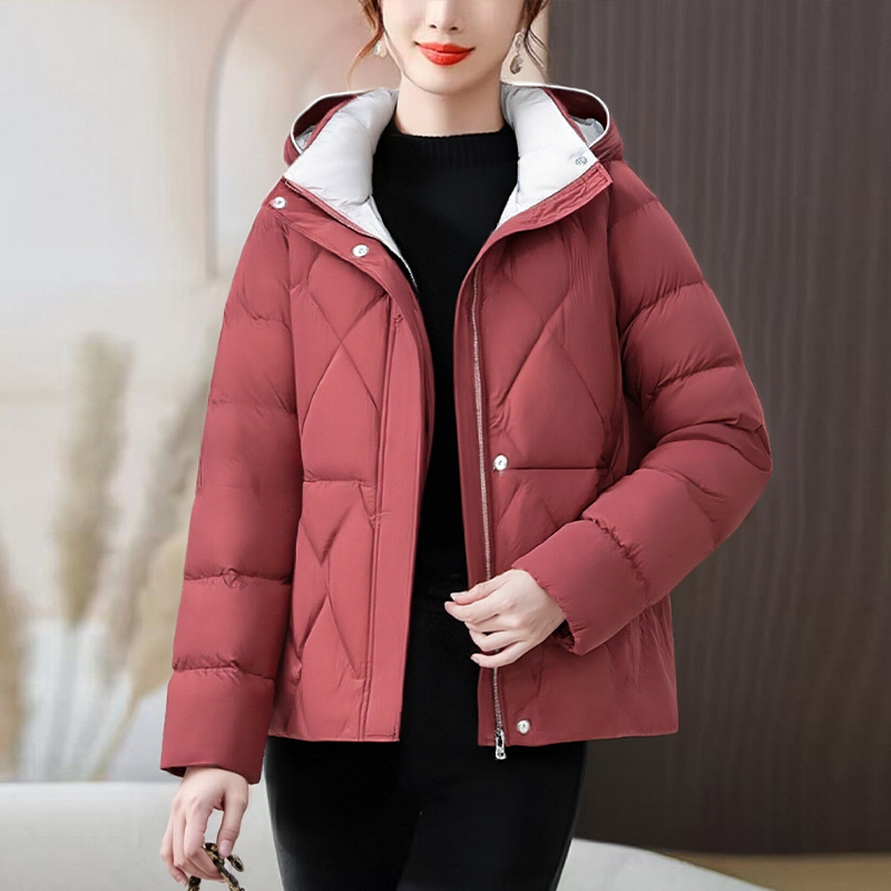 休闲中年妈妈冬装羽绒服女士短款白鸭绒外套洋气秋冬季保暖外套
