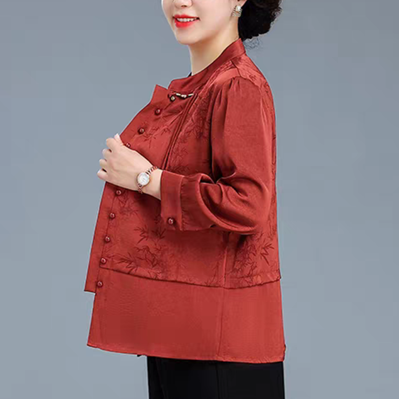2025春夏新款妈妈装长袖衬衫洋气中老年人女装夏季新中式国风上衣