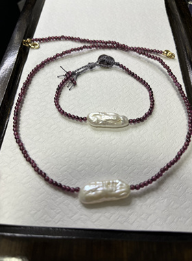 锦绣微光原创 天然石榴石项链石榴石珍珠手链