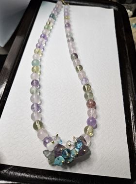 锦绣微光 原创天然萤石黄水晶项链轻奢高级感锁骨链