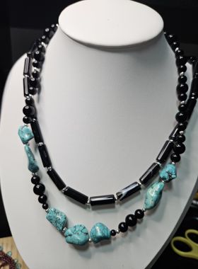 锦绣微光 原创 天然黑玛瑙绿松石项链轻奢高级感锁骨链