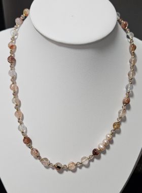 锦绣微光 ‖ 原创设计手工项链天然胶花珍珠项链有金属43cm可调节