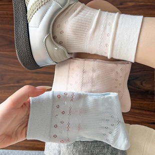 薄款 白色网眼袜子女中筒袜ins潮夏季 长袜日系夏天透气复古堆堆袜