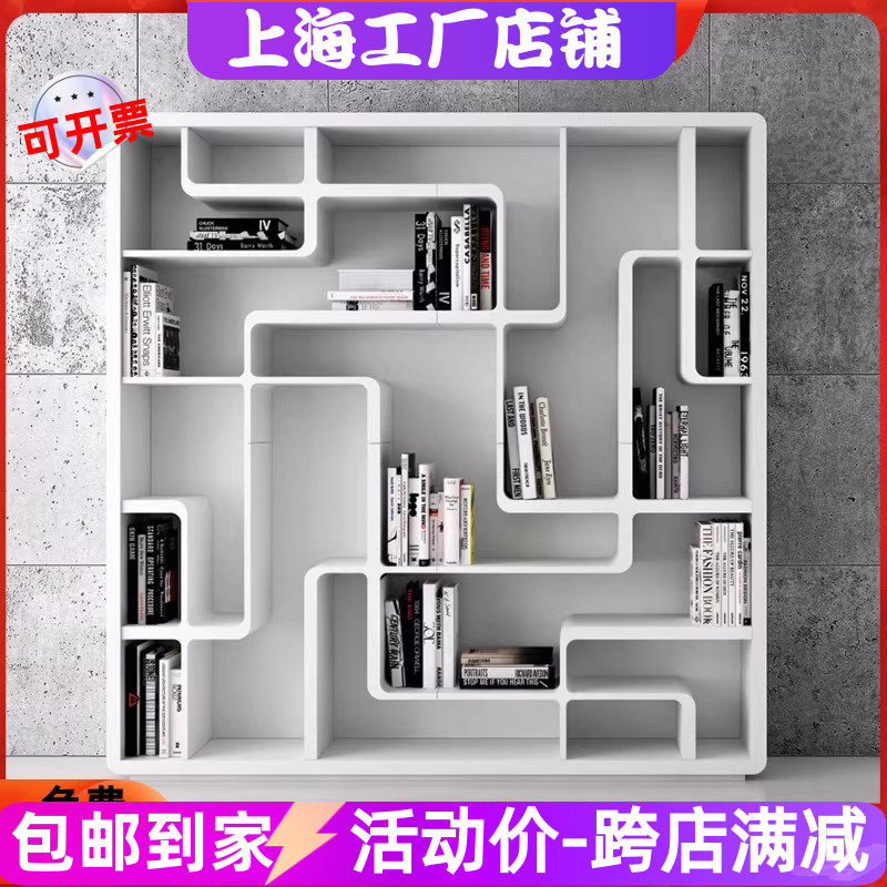 白色创意书柜书架钢琴烤漆落地书橱置物架简易书架现代简约陈列柜