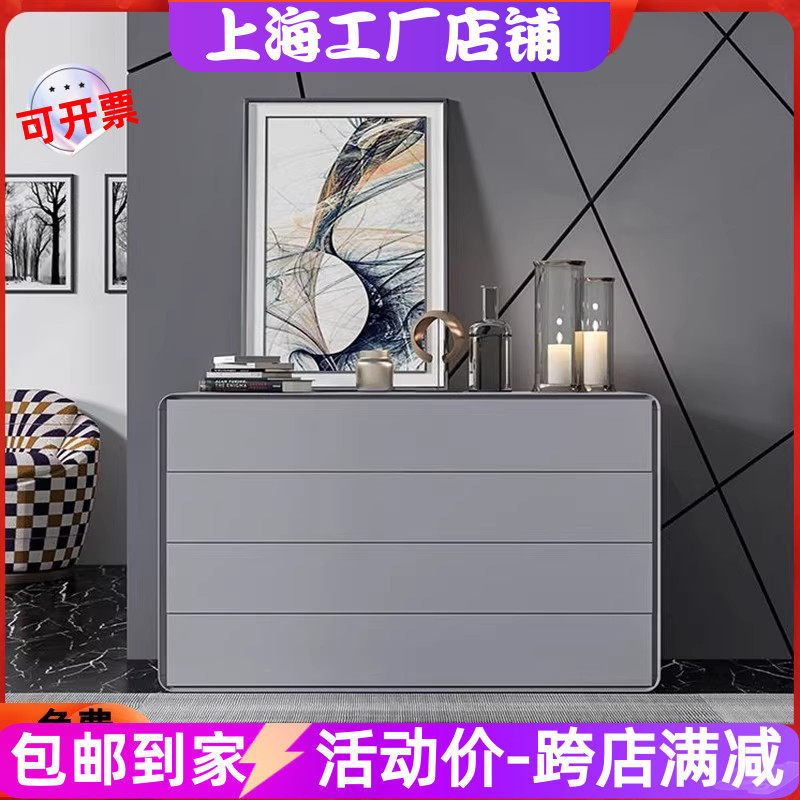灰色钢琴烤漆4斗柜意式轻奢抽屉柜现代简约多功能储物收纳柜斗柜
