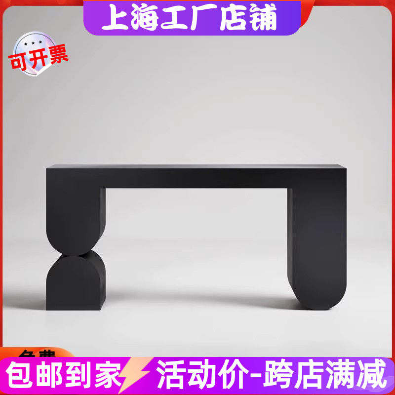 黑色钢琴烤漆玄关台实木客厅装饰台简约现代吧台酒店展示台整装