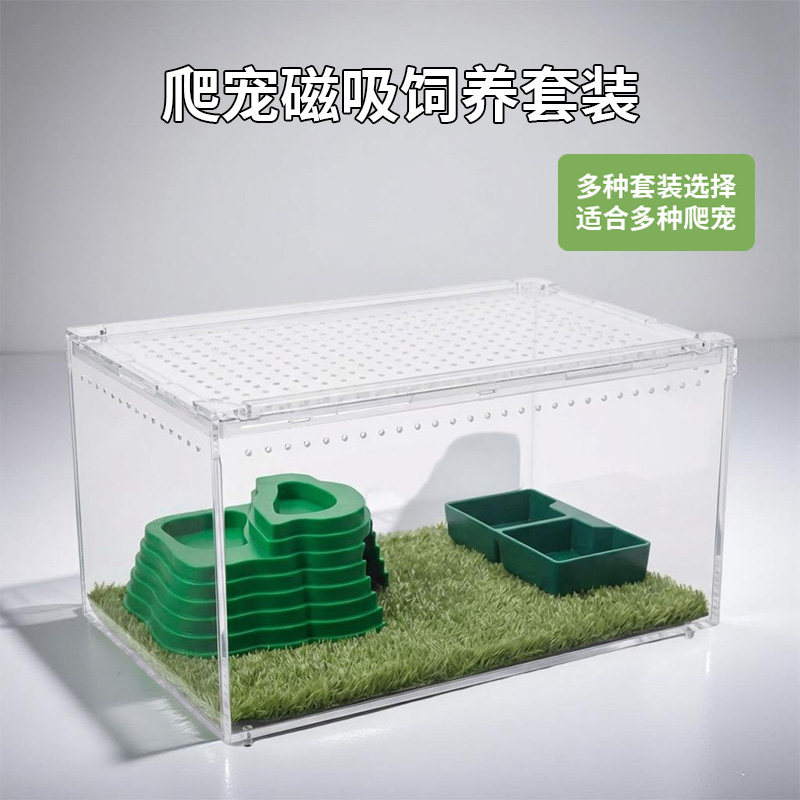 爬宠守宫饲养套装亚克力PC磁吸爬箱宠物蛇角蛙蜘蛛带加温爬虫套餐