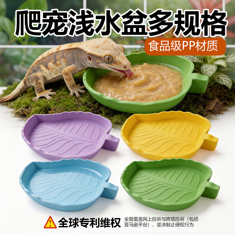 爬宠树叶水盆食盆多巴胺色系睫角守宫陆龟宠物蛇塑料果泥盆饮水器