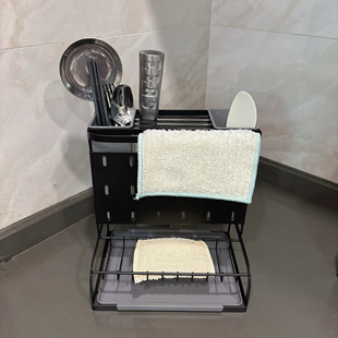 碳钢刀架筷子筒抹布一体架台面免打孔水槽边沥水架擦洗碗布收纳架