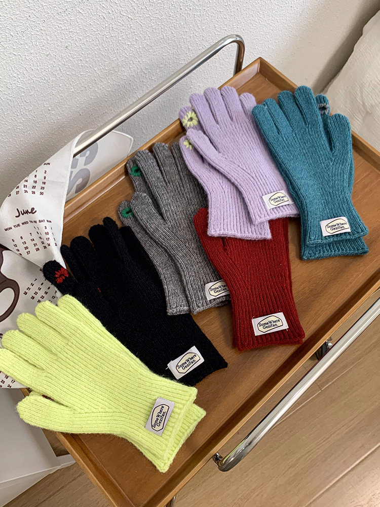 KNITTED GLOVES WOMENS WINTER NEW KOREA SOLID COLOR STITCHING DESIGN LEAKY FINGERS CAN PLAY MOBILE PHONE TO KEEP WARM RIDING AND COLD