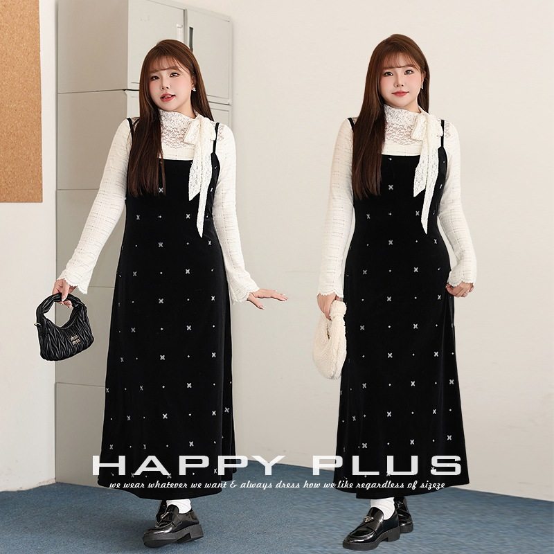 happyhut加肥加大码女装200斤胖mm学院套装长吊带连衣裙通勤套装