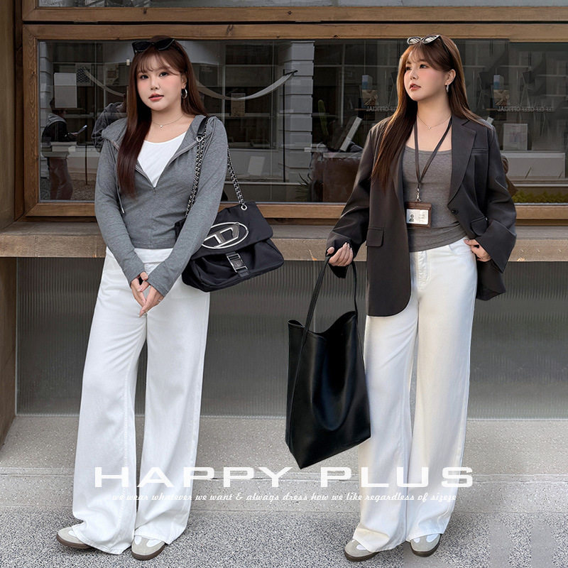 happyhut加肥加大码女装200斤胖mm高腰阔腿天丝白色薄款牛仔裤子,女装/女士精品,大码裤装,淘宝优惠券,粉丝福利购,淘宝优惠卷